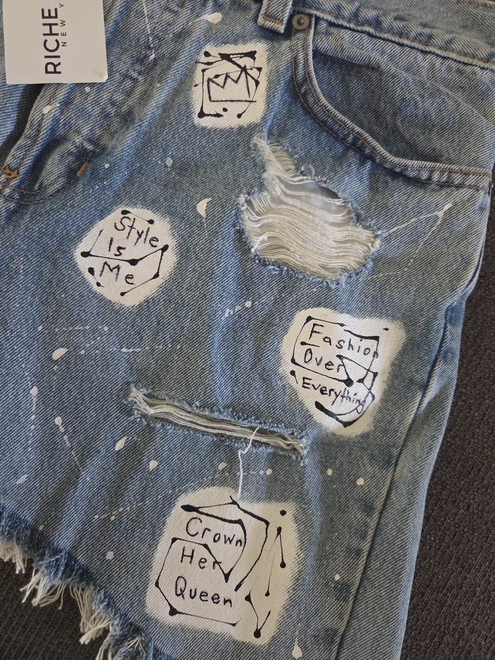 Custom By RICHE BLAC Distressed Denim Shorts – One of a Kind ✨ Vintage - Picture 4 of 7
